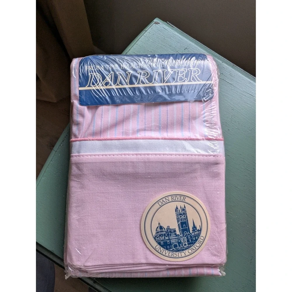 VTG NEW USA Dan River TWO KING PILLOWCASES 20 X 40 Pink& Light Blue Stripes